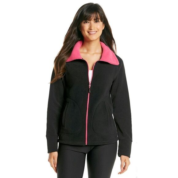New! CALVIN KLEIN Performance Logo Fleece Jacket Moisture Wicking Black Pink LRG - Picture 1 of 3